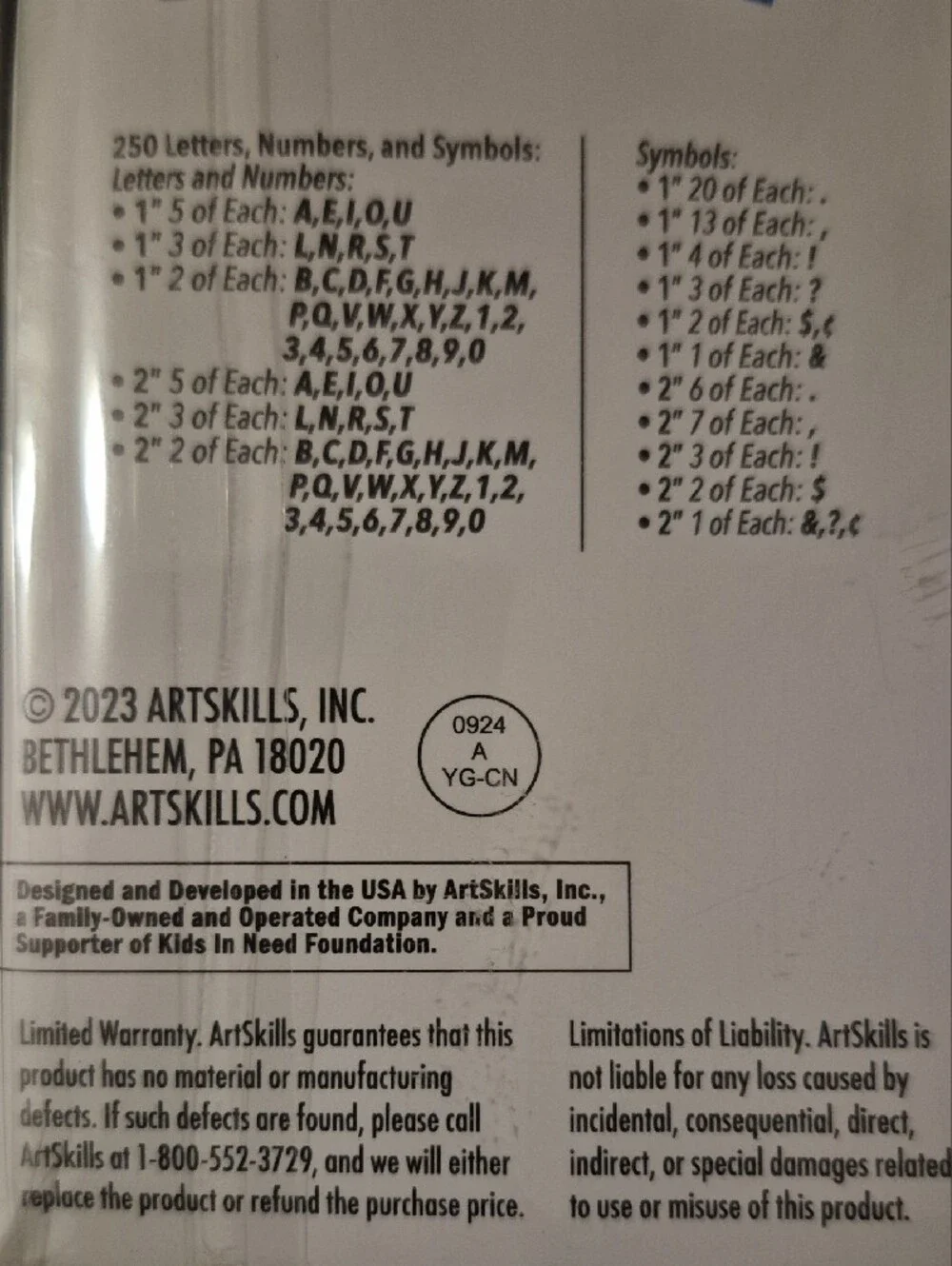 ArtSkills Black Vinyl Waterproof Letters & Numbers - 250 pieces